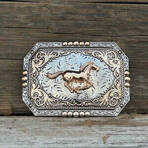 Gold Horse Design Western Belt Buckle